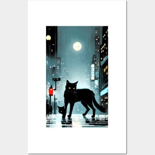 Black yule Cat at night 10 Posters and Art